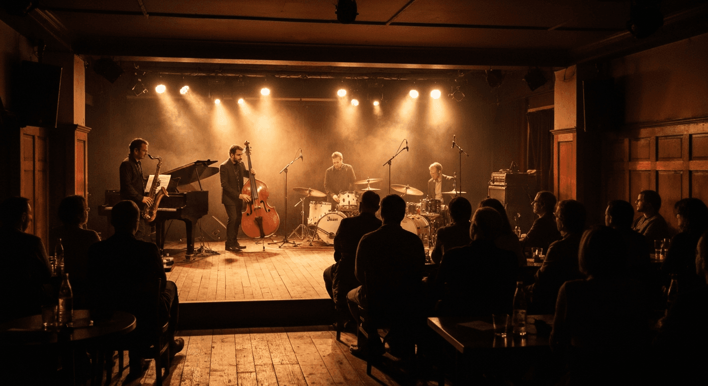 Live music performance inside a concert hall in Augsburg