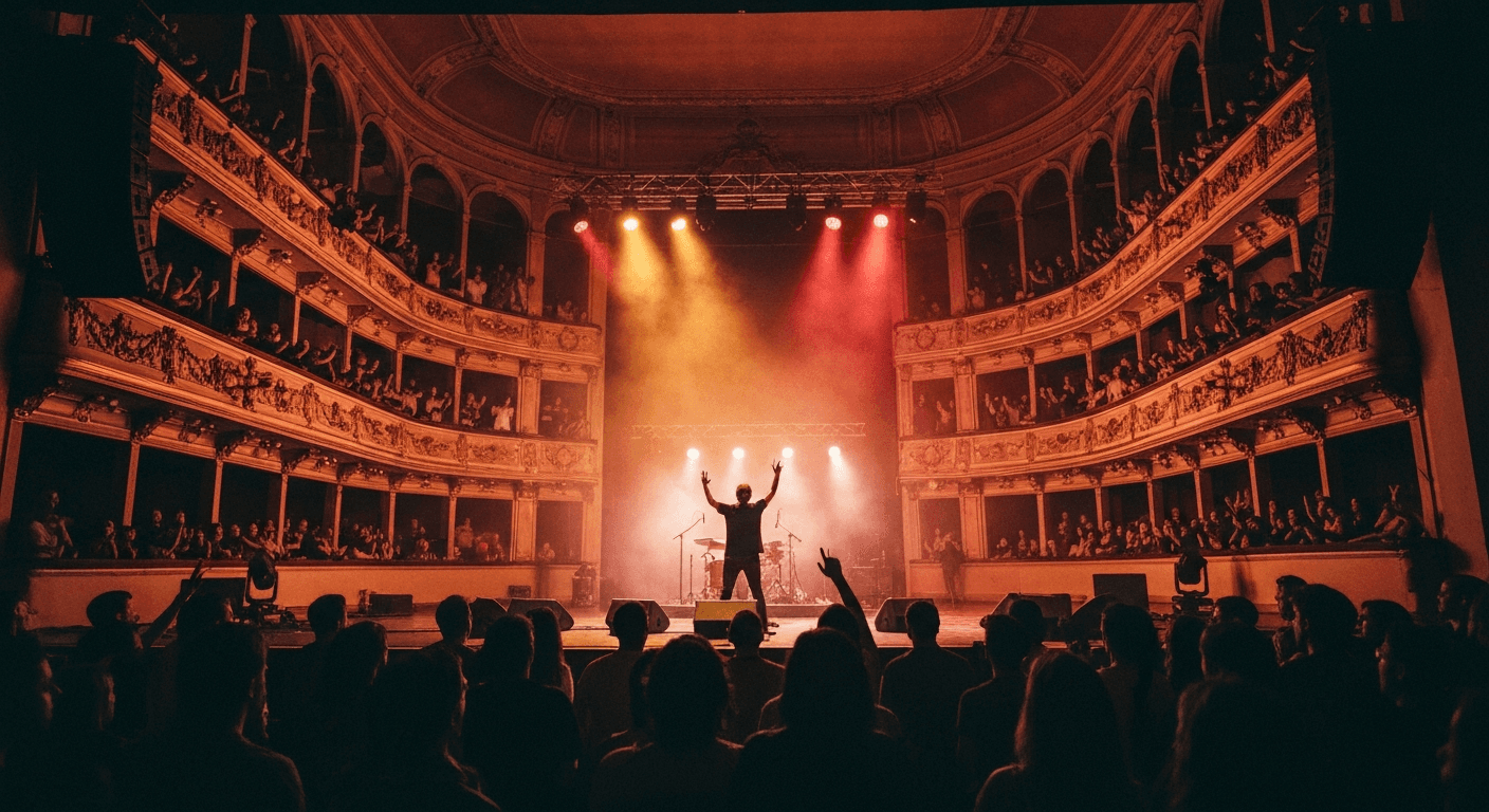 Live music performance inside a concert hall in Bari