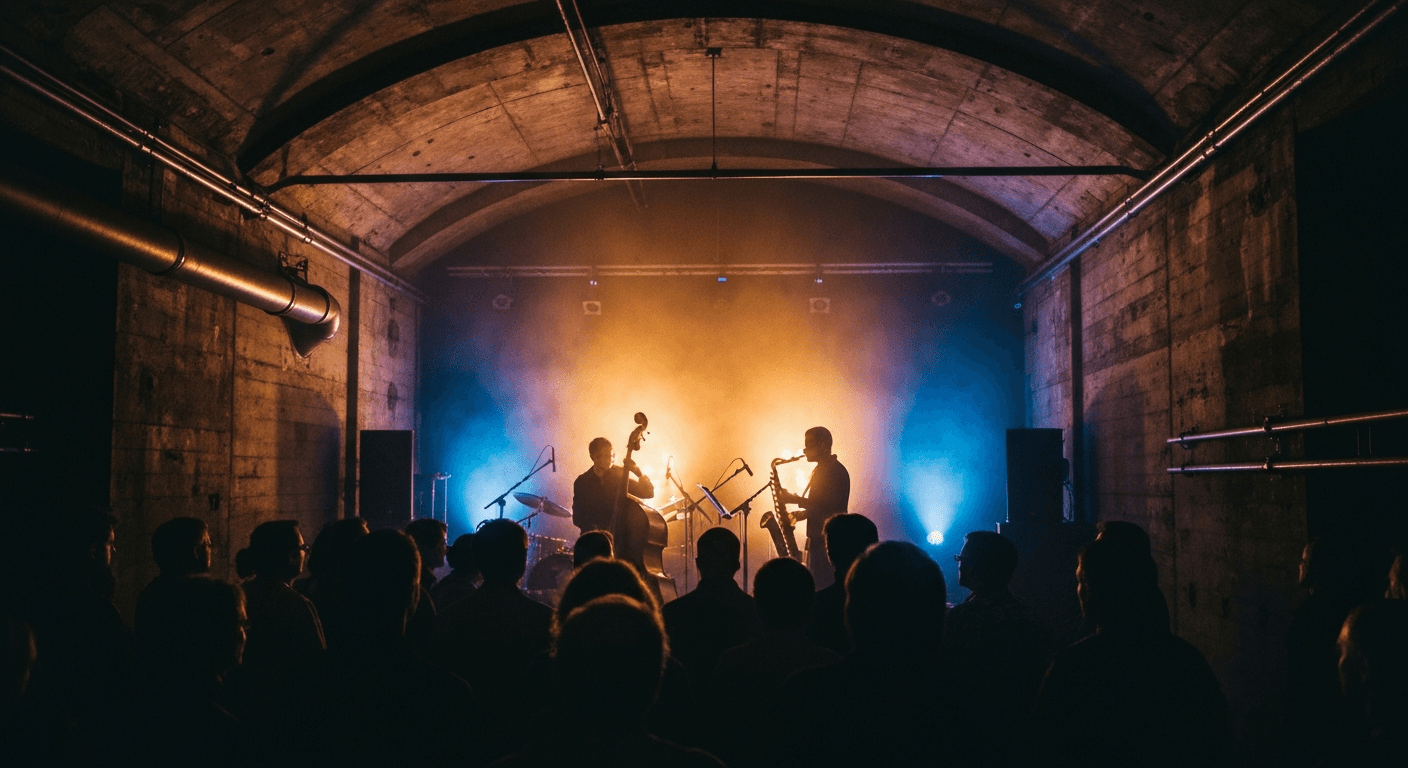 Live music performance inside a concert hall in Bielefeld