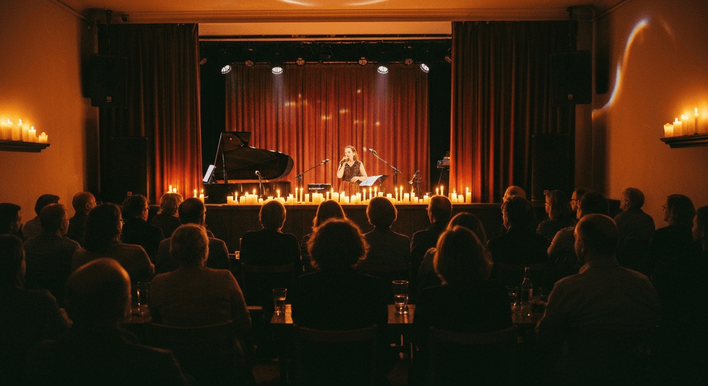 Live music performance inside a concert hall in Bielsko-Biala