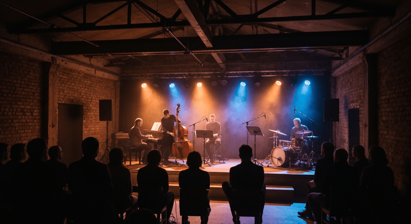 Live music performance inside a concert hall in Bydgoszcz