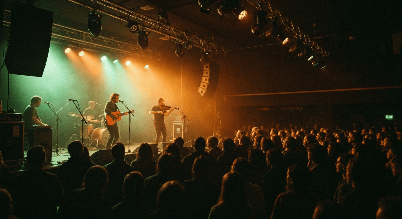 Live music performance inside a concert hall in Castlebar