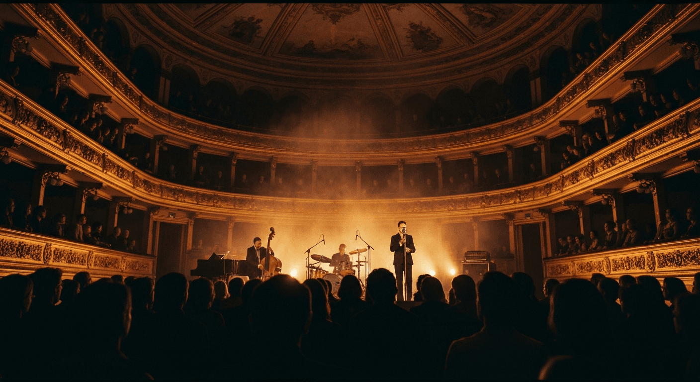 Live music performance inside a concert hall in Catania