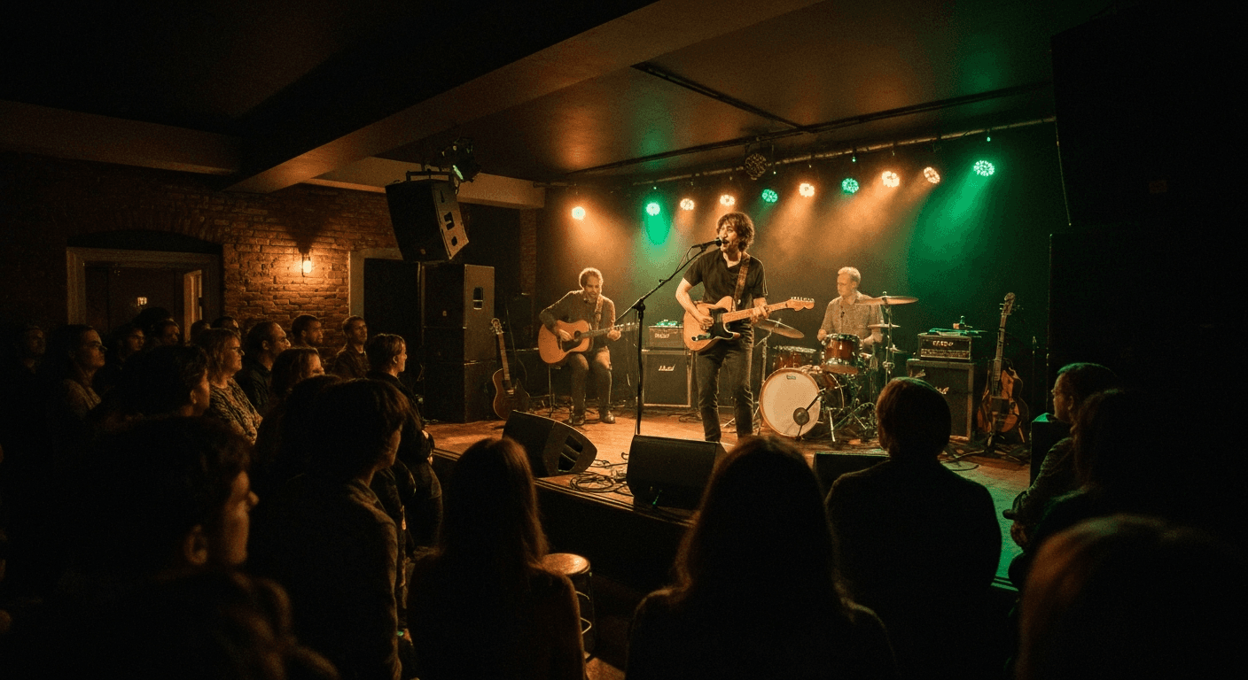 Live music performance inside a concert hall in Cork