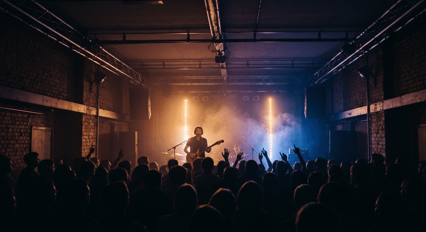 Live music performance inside a concert hall in Dortmund