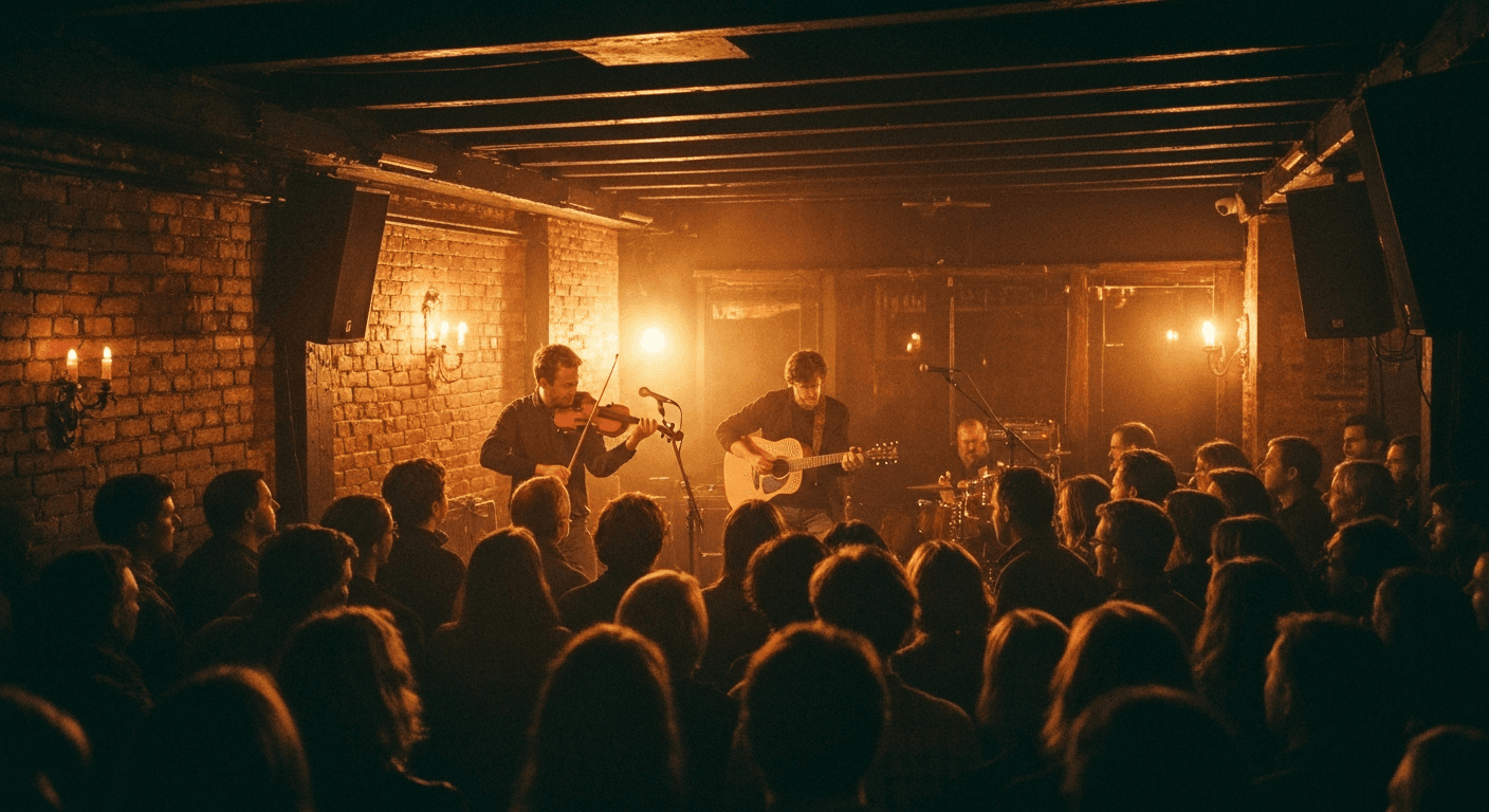 Live music performance inside a concert hall in Dublin