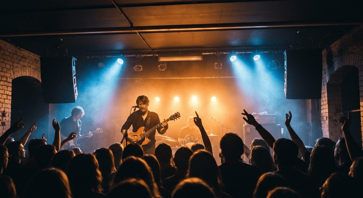 Live music performance inside a concert hall in Dunfermline