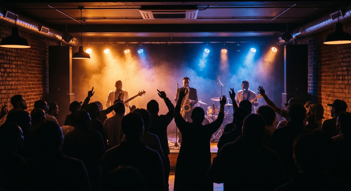 Live music performance inside a concert hall in Durban
