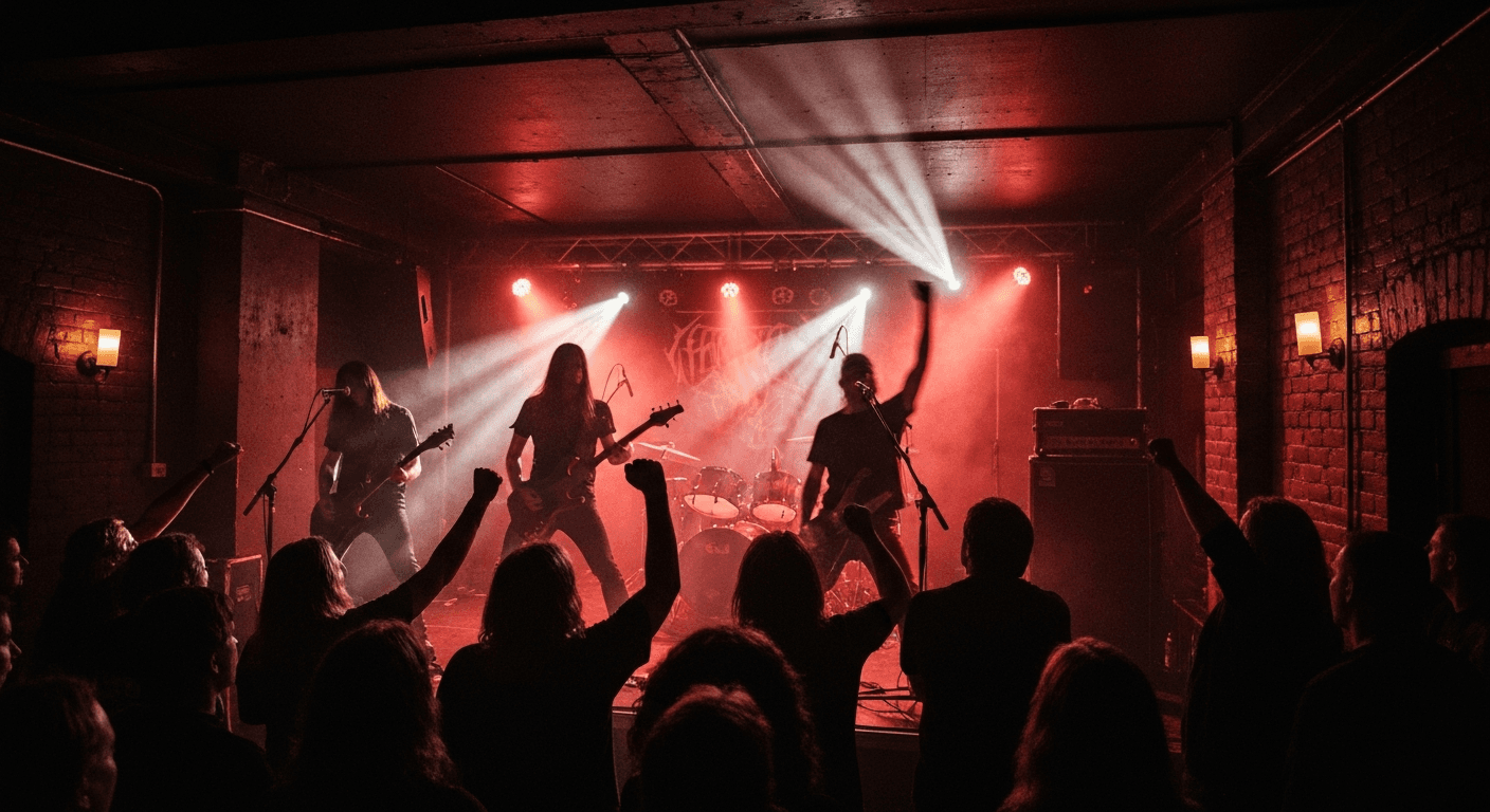 Live music performance inside a concert hall in Falkenberg