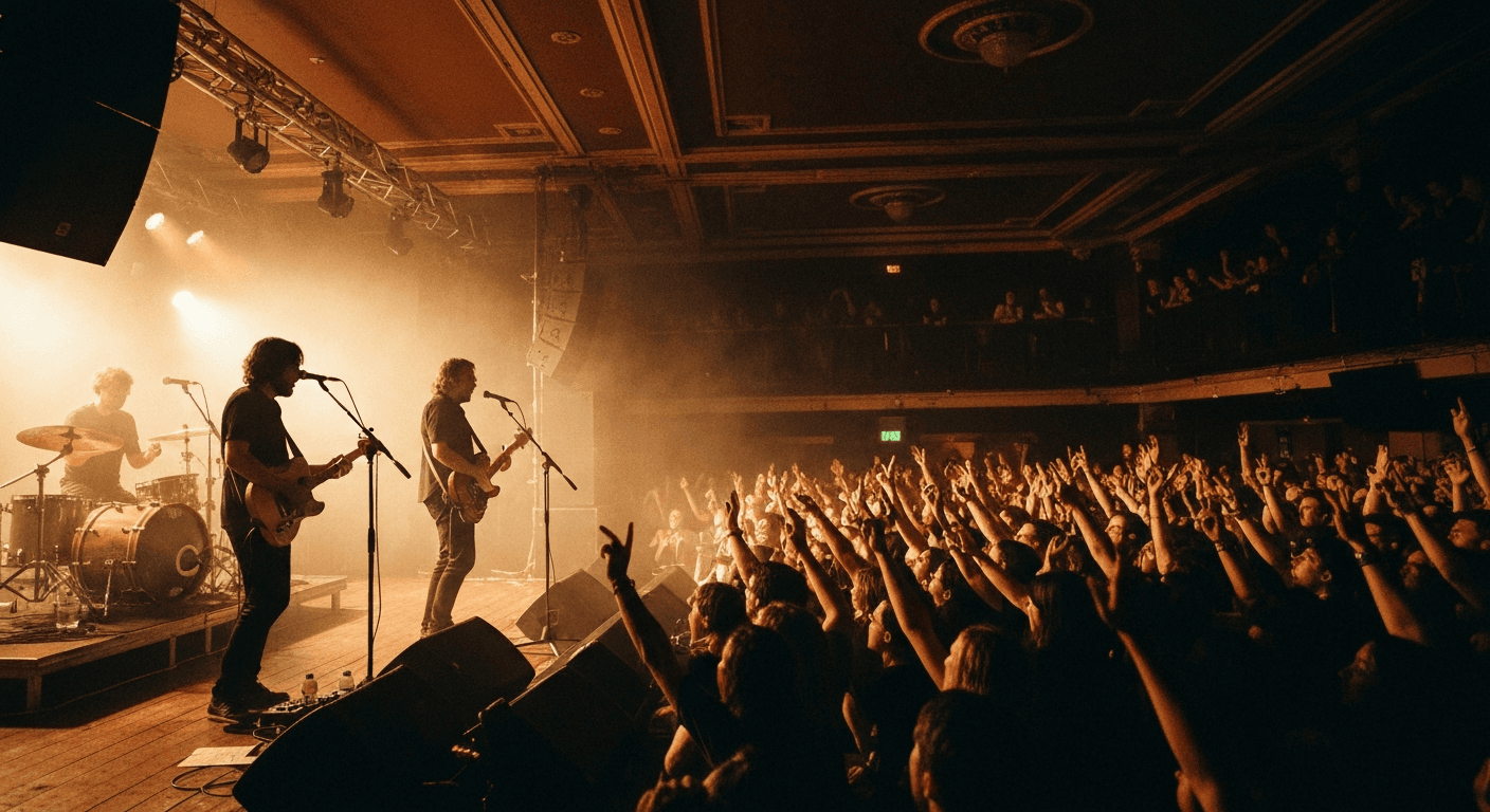 Live music performance inside a concert hall in Glasgow