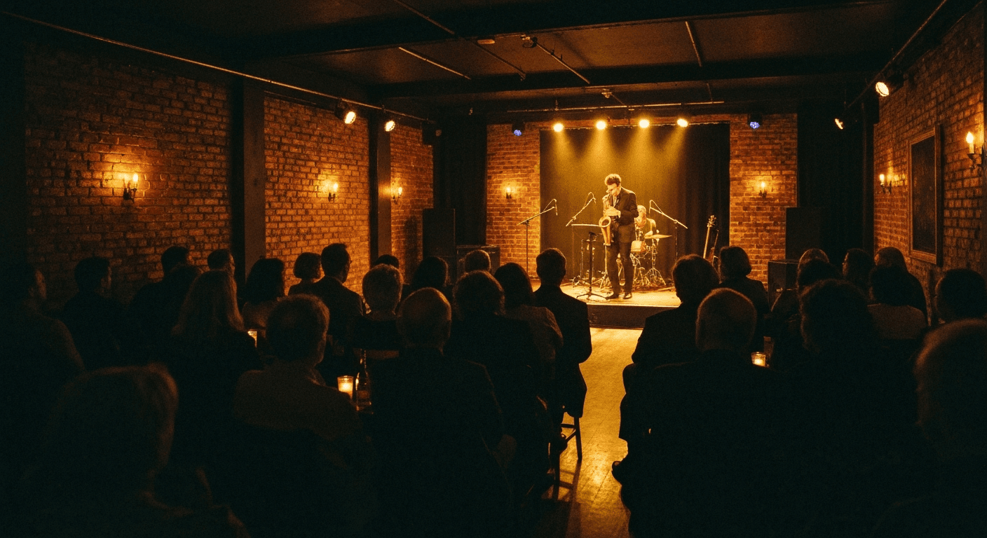 Live music performance inside a concert hall in Haarlem