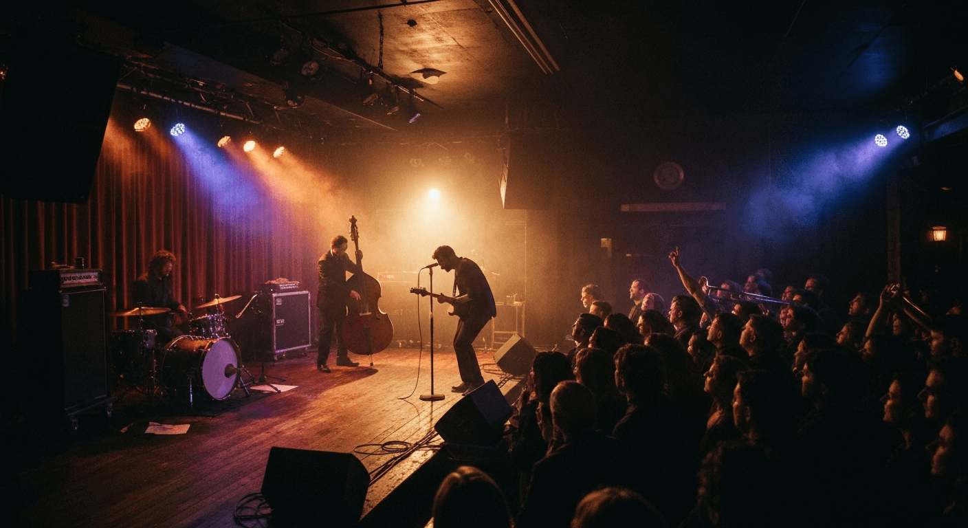 Live music performance inside a concert hall in Indianapolis