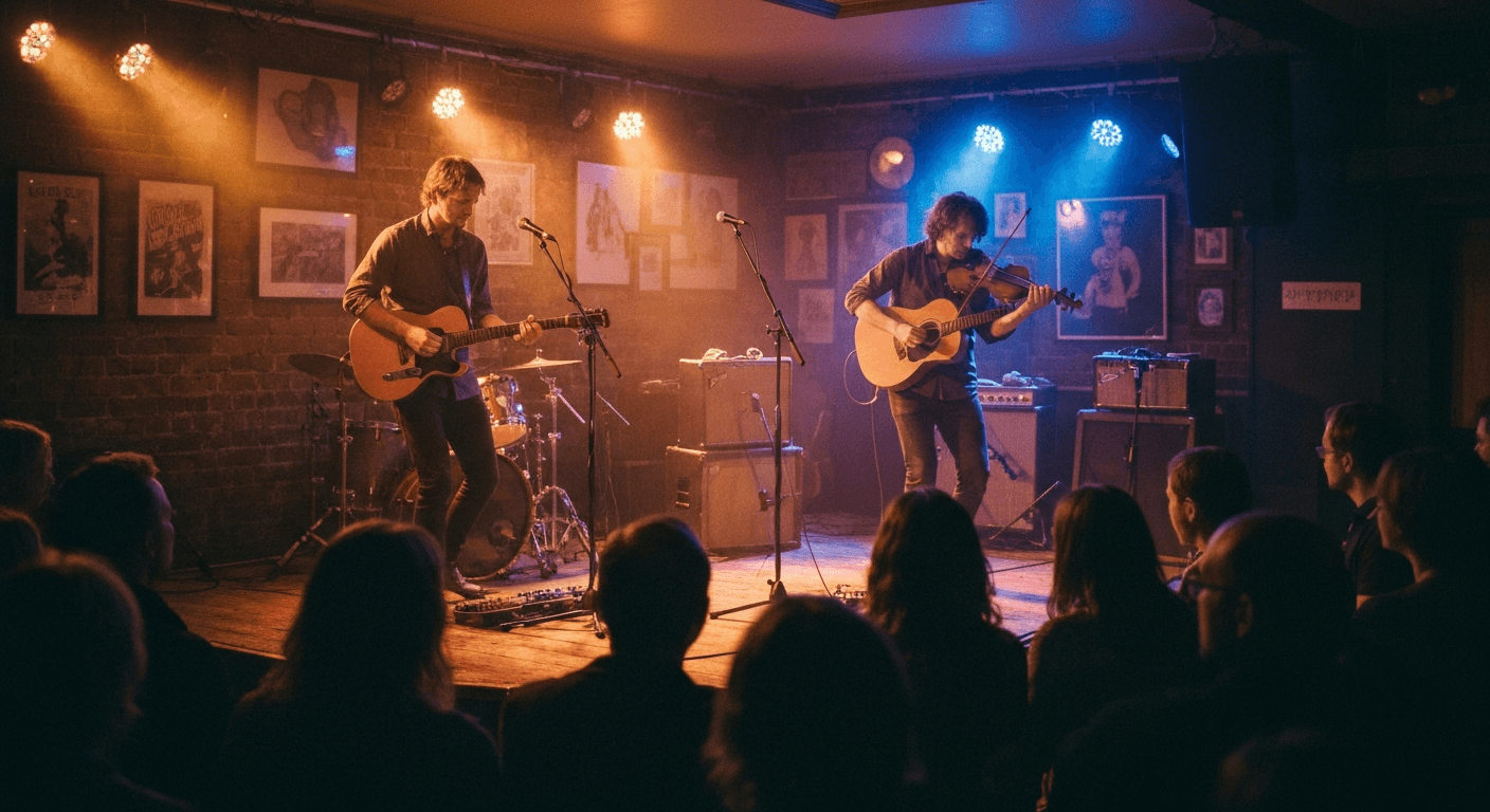 Live music performance inside a concert hall in Kinross