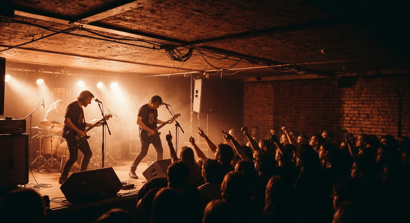 Live music performance inside a concert hall in Liverpool