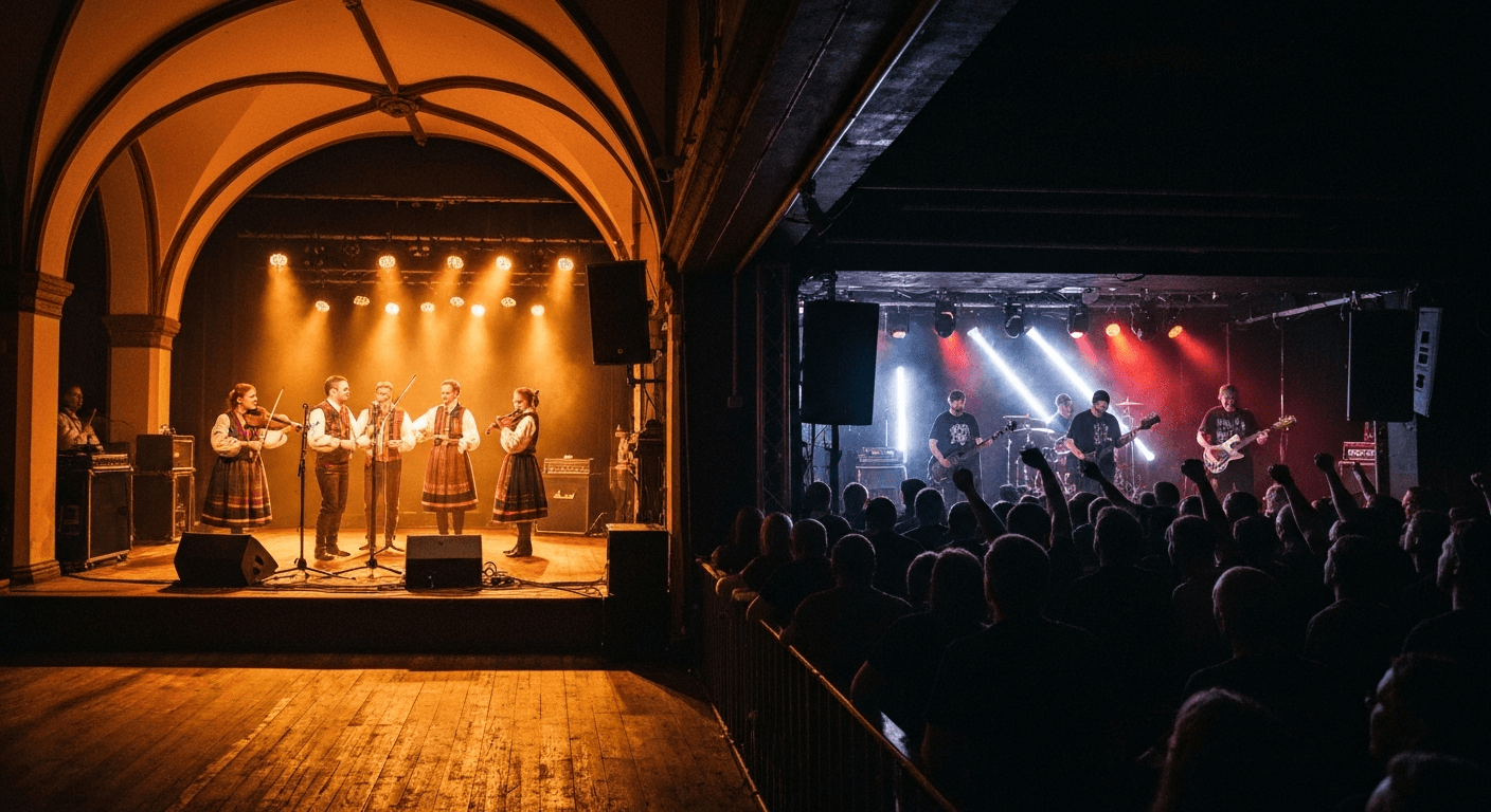 Live music performance inside a concert hall in Lublin