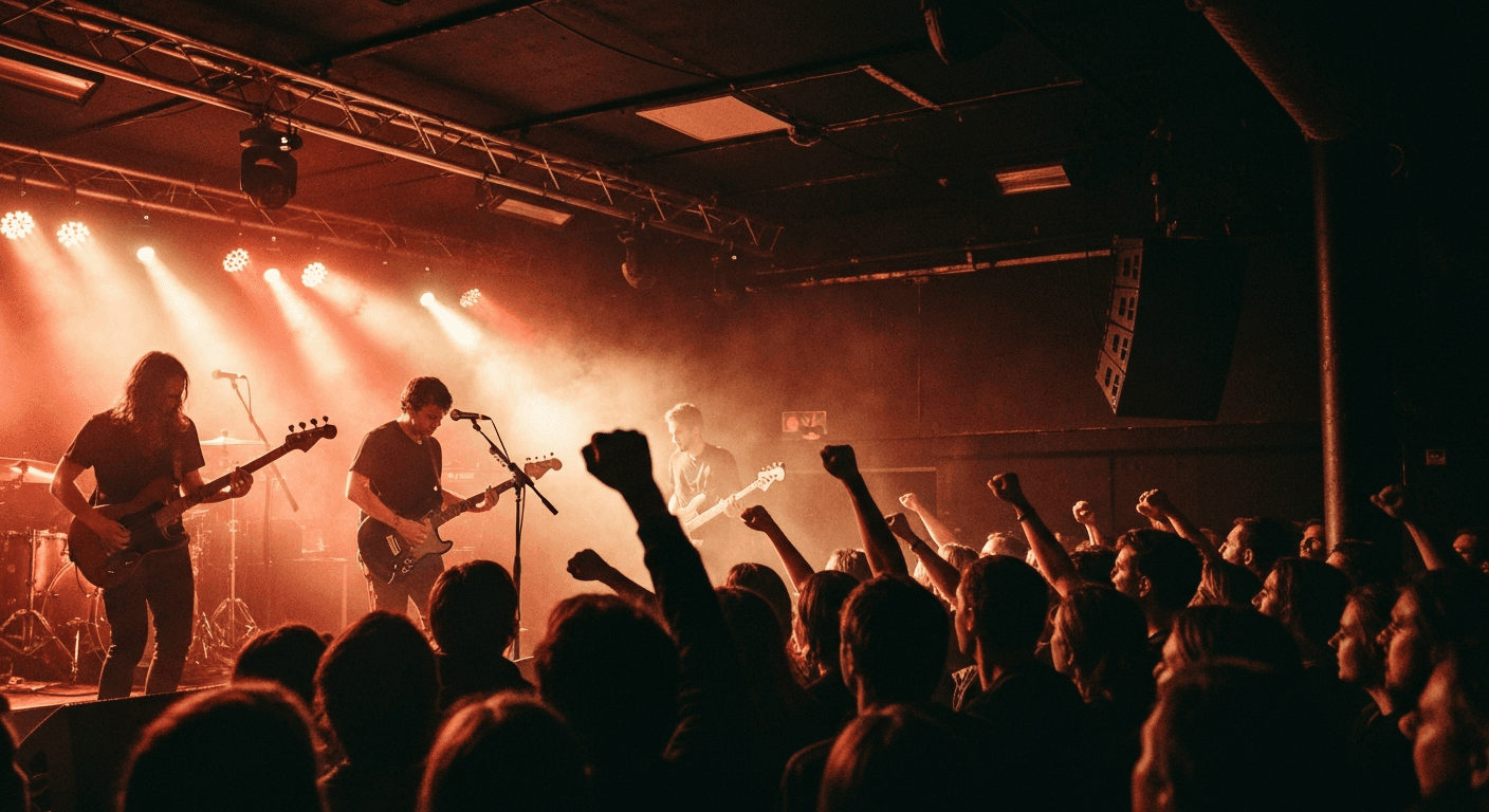 Live music performance inside a concert hall in Mannheim