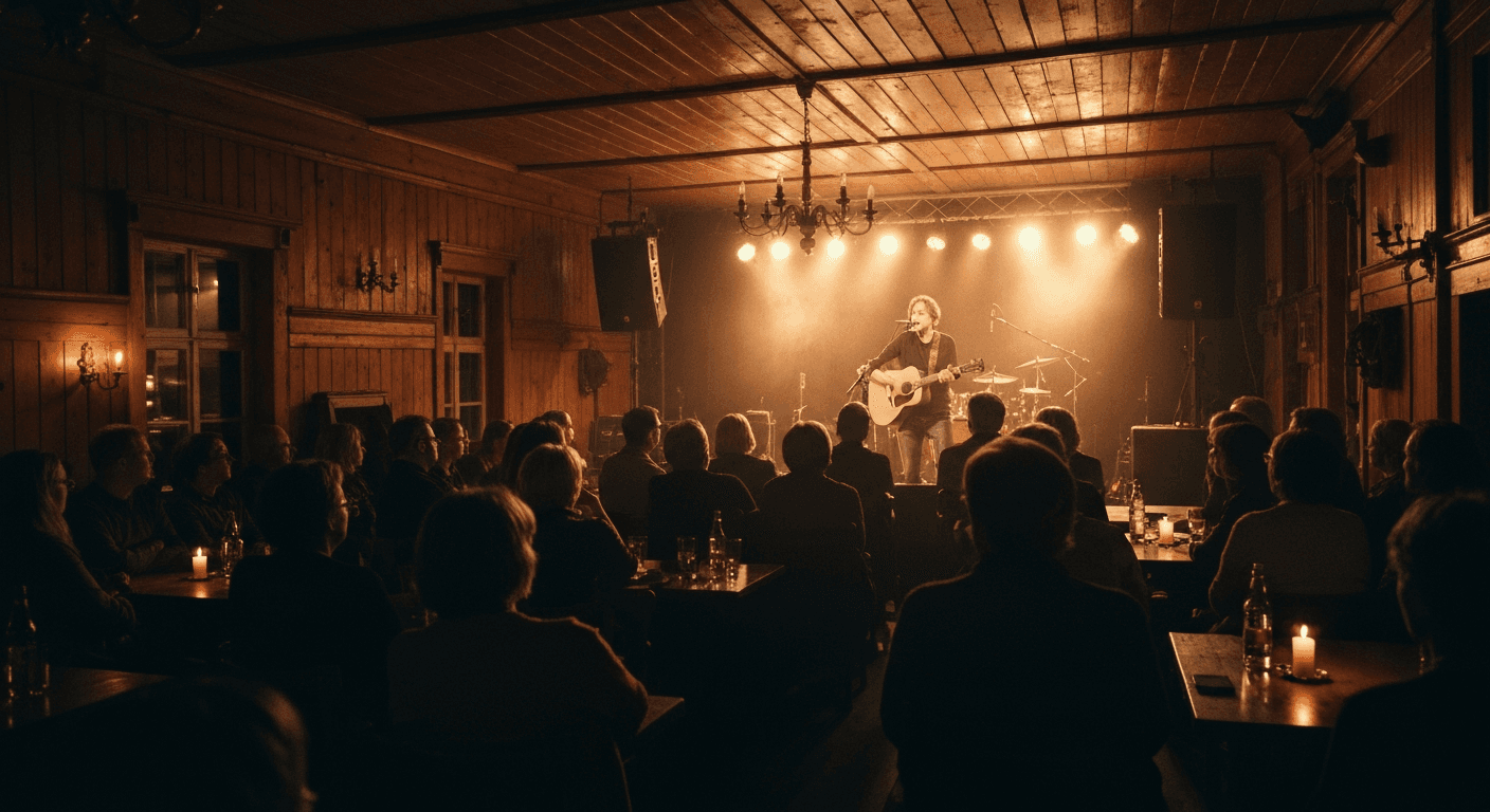 Live music performance inside a concert hall in Marstrand