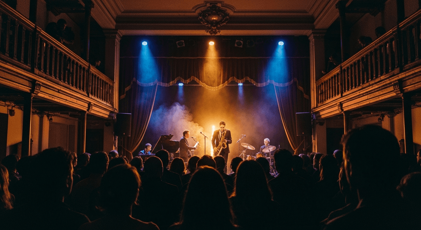 Live music performance inside a concert hall in Milan