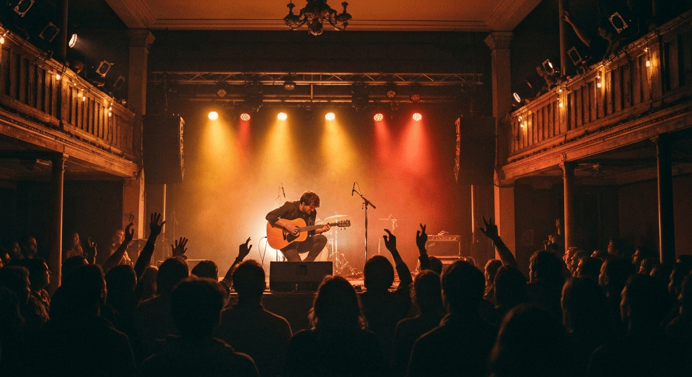Live music performance inside a concert hall in Milwaukee