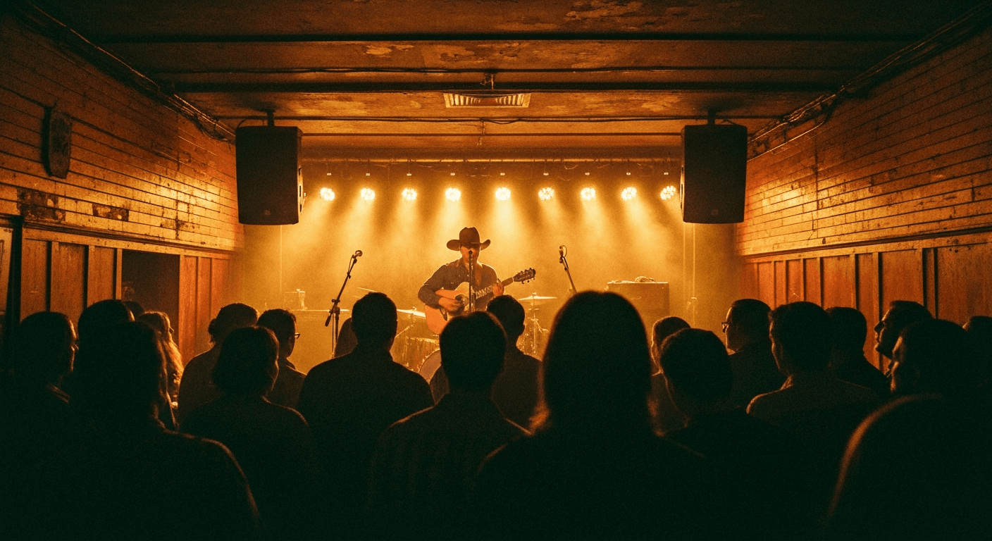 Live music performance inside a concert hall in Nashville