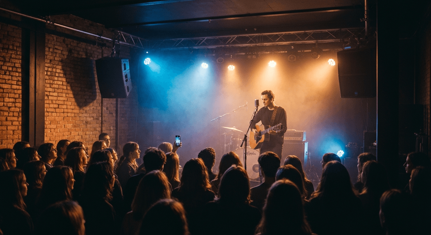 Live music performance inside a concert hall in Poznan