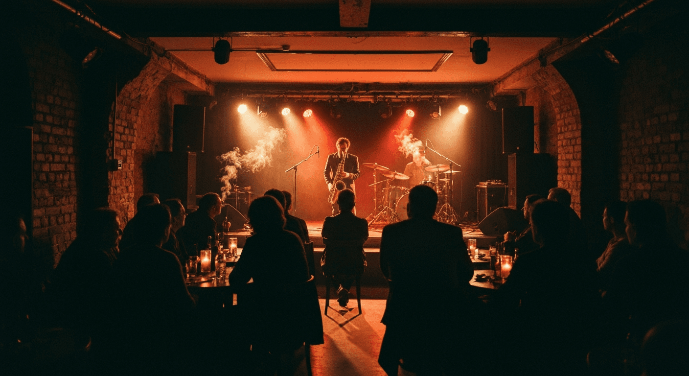 Live music performance inside a concert hall in Prague
