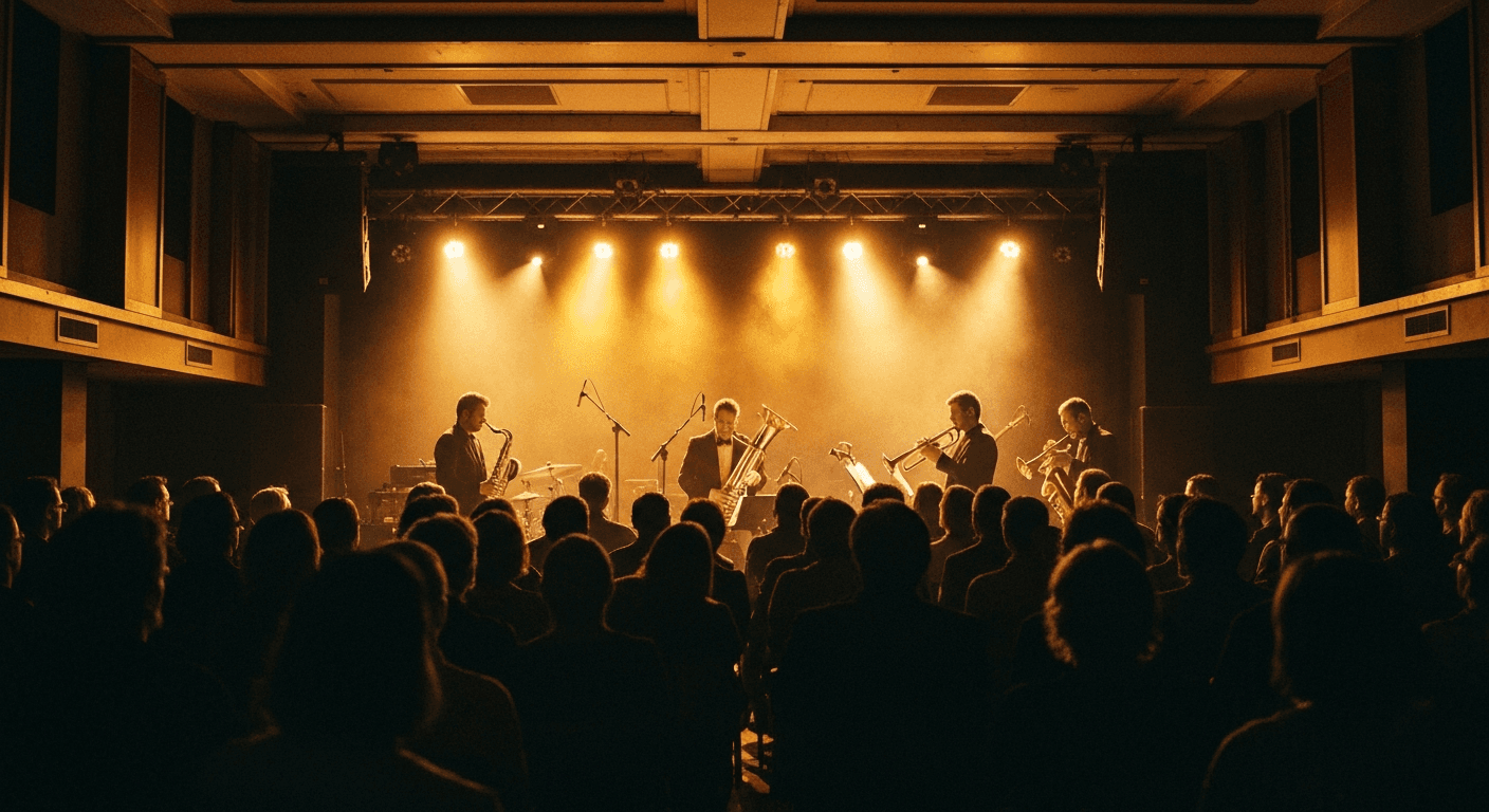 Live music performance inside a concert hall in Regensburg
