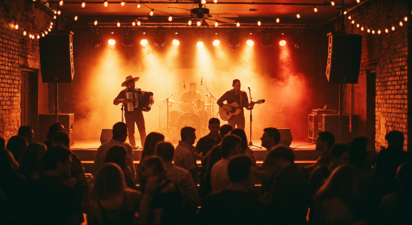 Live music performance inside a concert hall in San Antonio