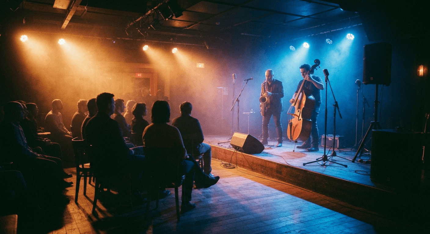 Live music performance inside a concert hall in Sopot