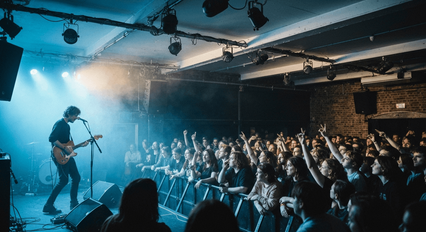 Live music performance inside a concert hall in Southend
