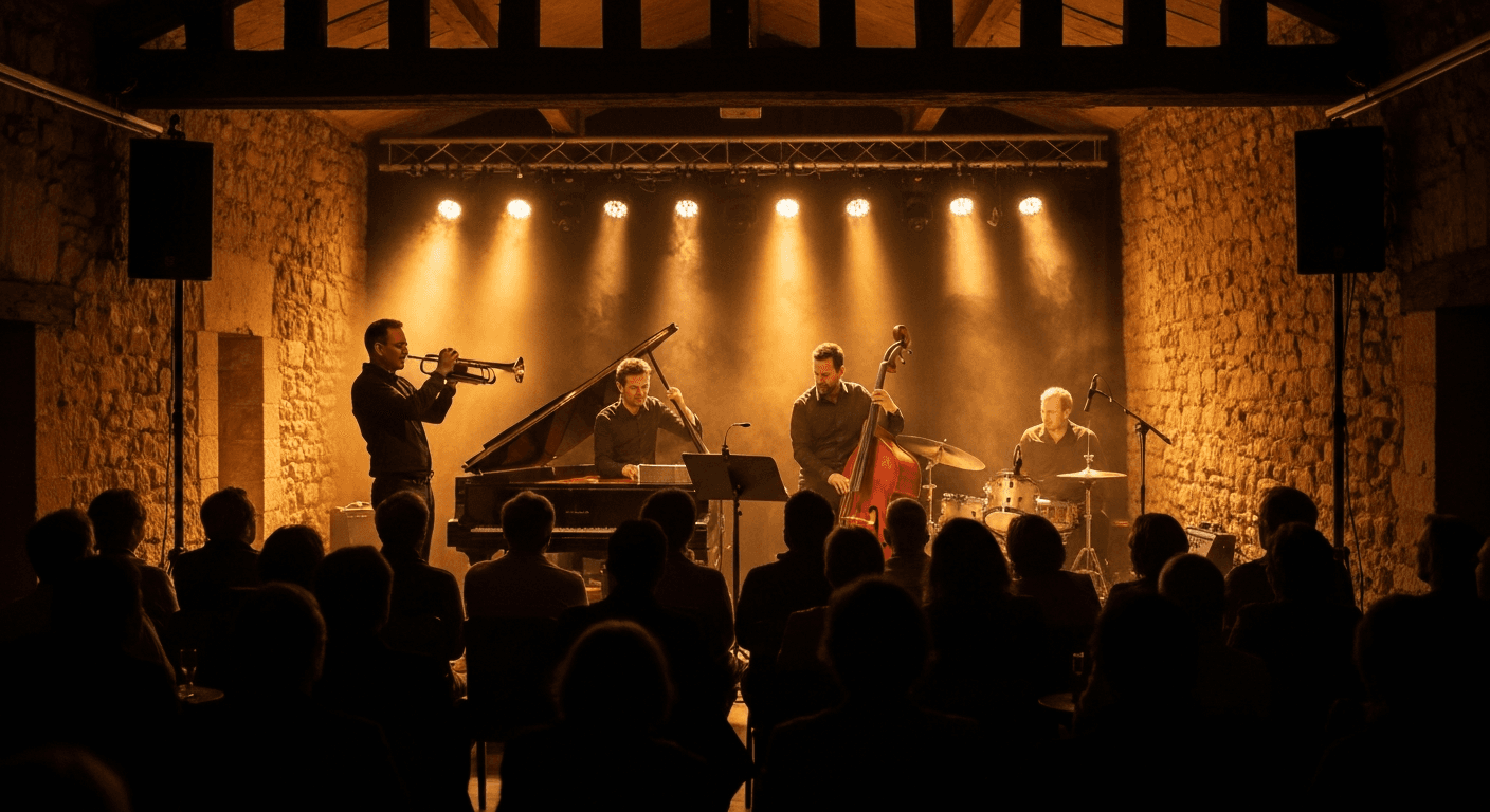 Live music performance inside a concert hall in Tours