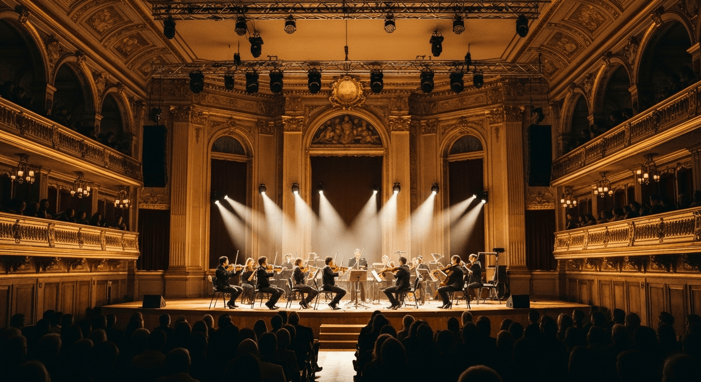 Live music performance inside a concert hall in Vienna