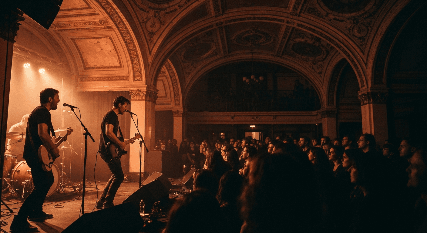 Live music performance inside a concert hall in Wiesbaden