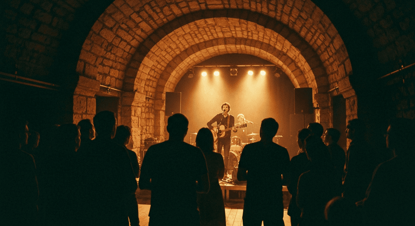 Live music performance inside a concert hall in York