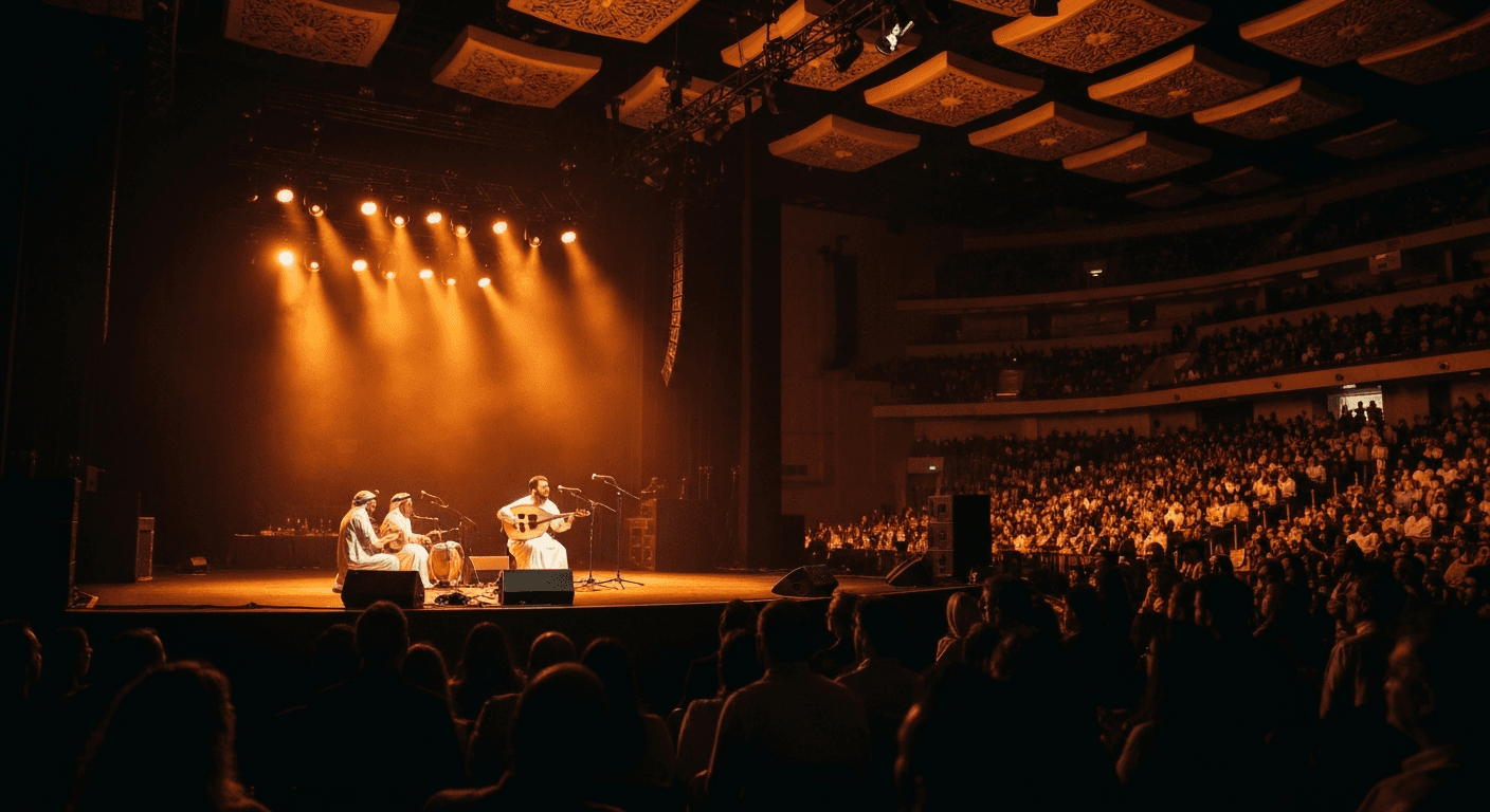 Live music performance inside a concert hall in Abu Dhabi