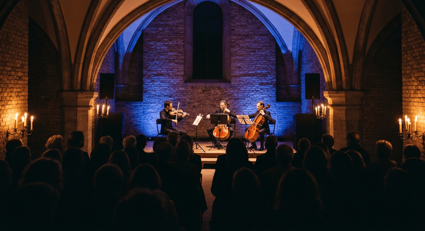 Live music performance inside a concert hall in Bruges