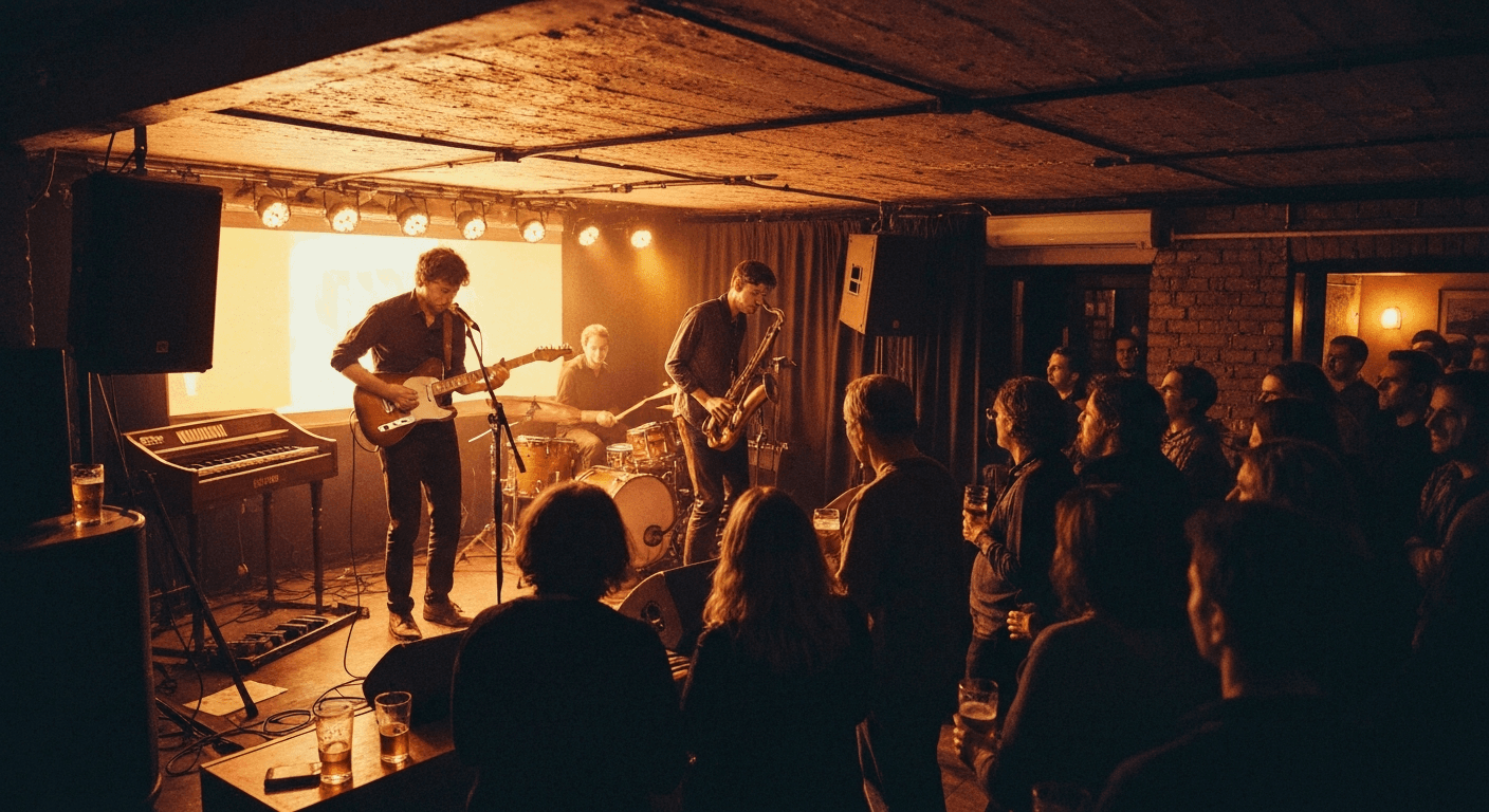 Live music performance inside a concert hall in Canterbury