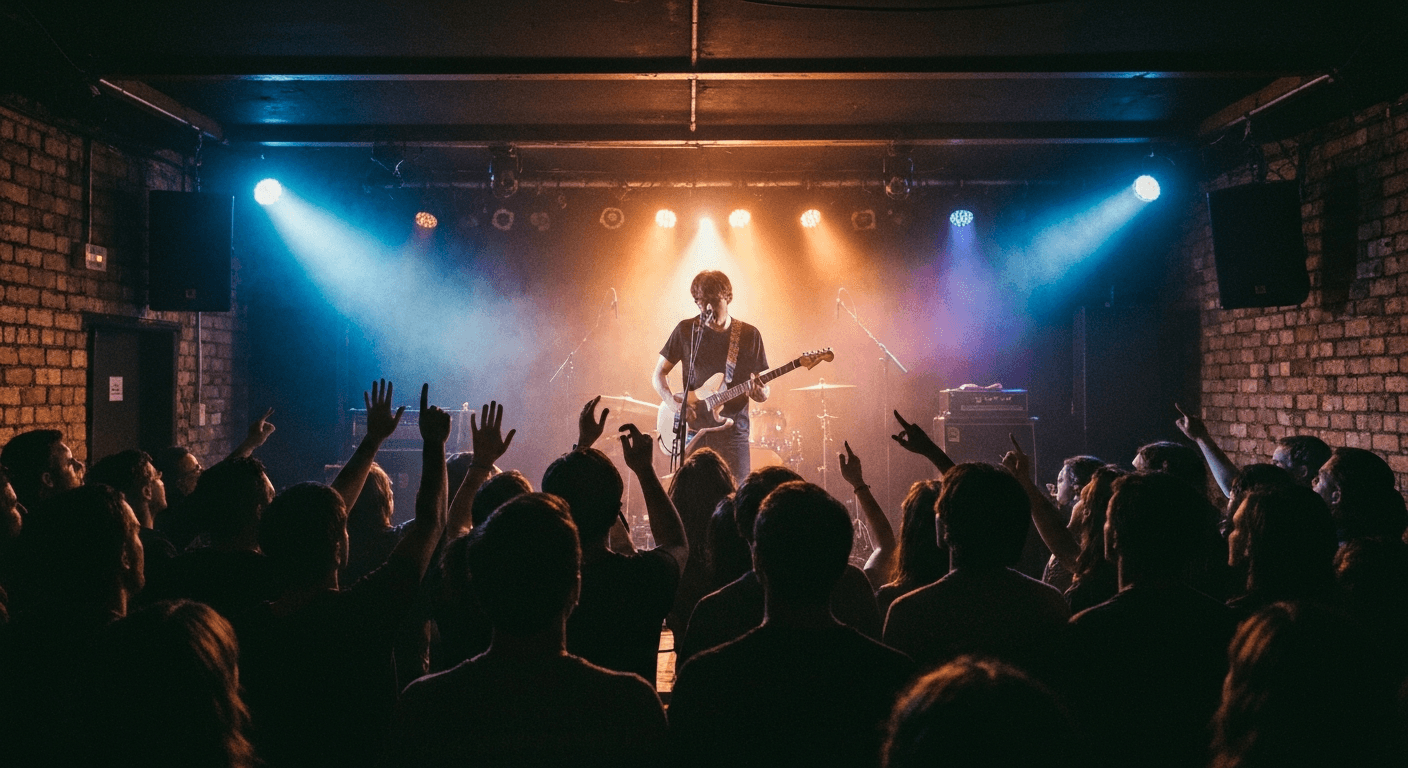 Live music performance inside a concert hall in Exeter