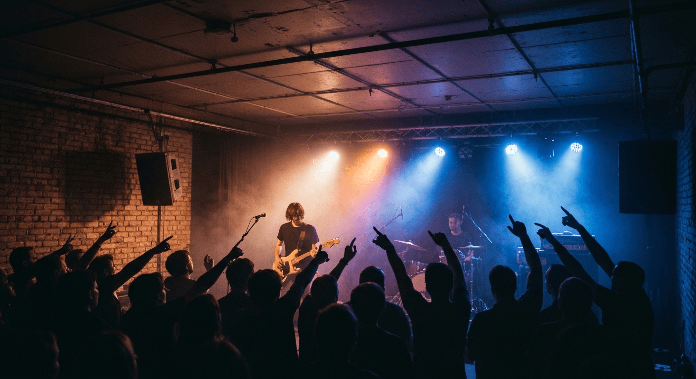 Live music performance inside a concert hall in Grimsby