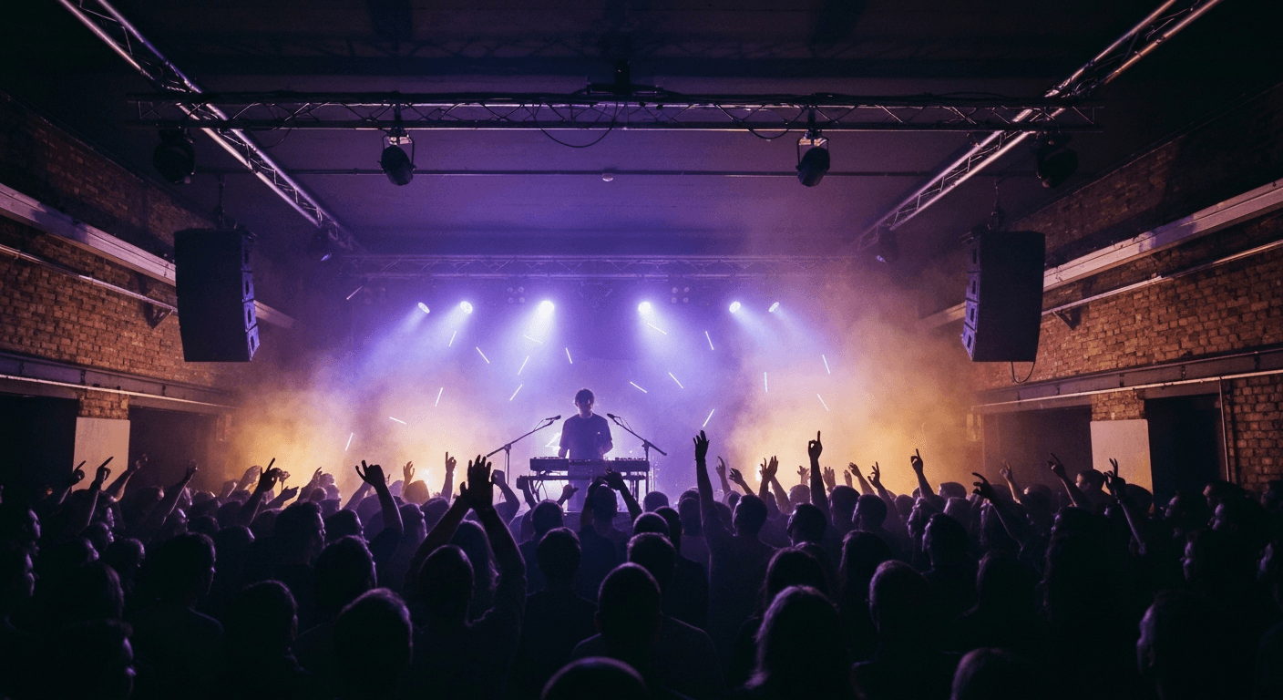 Live music performance inside a concert hall in Hasselt