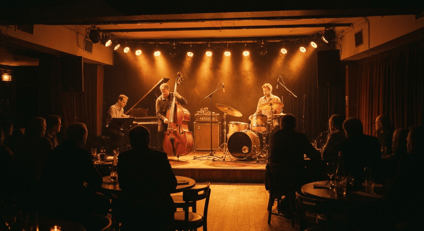 Live music performance inside a concert hall in Liège
