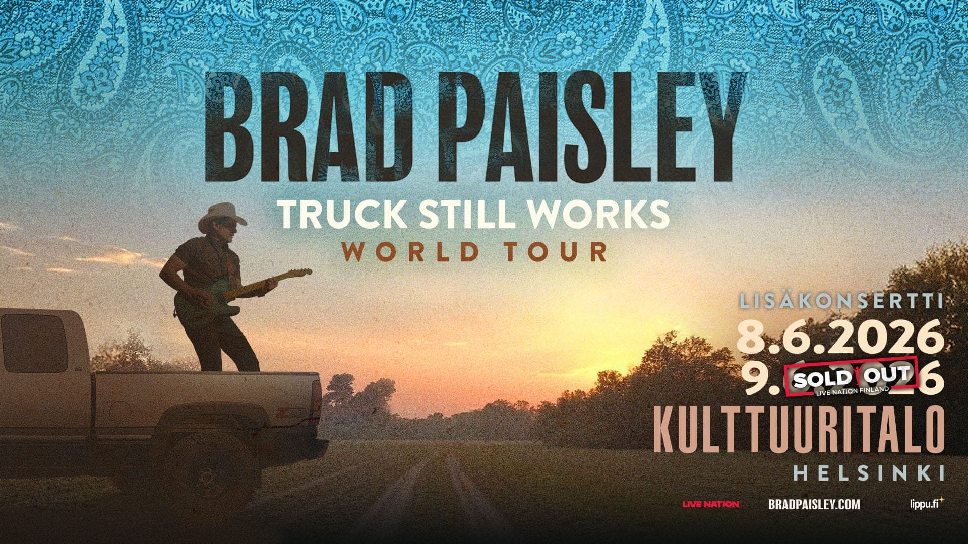Lisäkonsertti: Brad Paisley – Truck Still Works World Tour (Sold Out!)